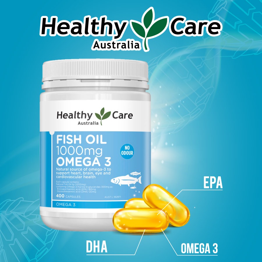 Dầu cá tự nhiên Healthy Care Fish Oil 1000mg Omega 3 sáng mắt 400 viên quatangme