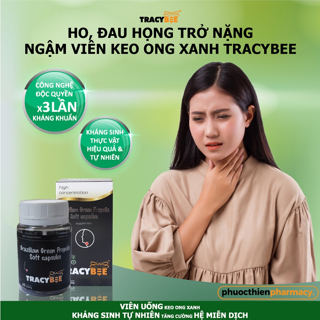 Viên keo ong xanh Brazil TracyBee - propolis tăng đề kháng, miễn dịch, ngăn ngừa vết loét, làm lành vết thương