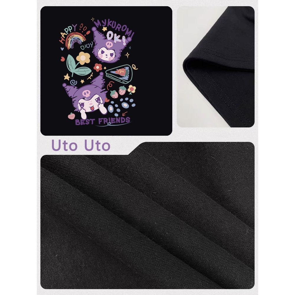 Áo thun bé gái UTO áo ngắn tay chất cotton mềm mịn thoáng mát in hoạt hình kuromi mẫu mới 2-12 tuổi T0056
