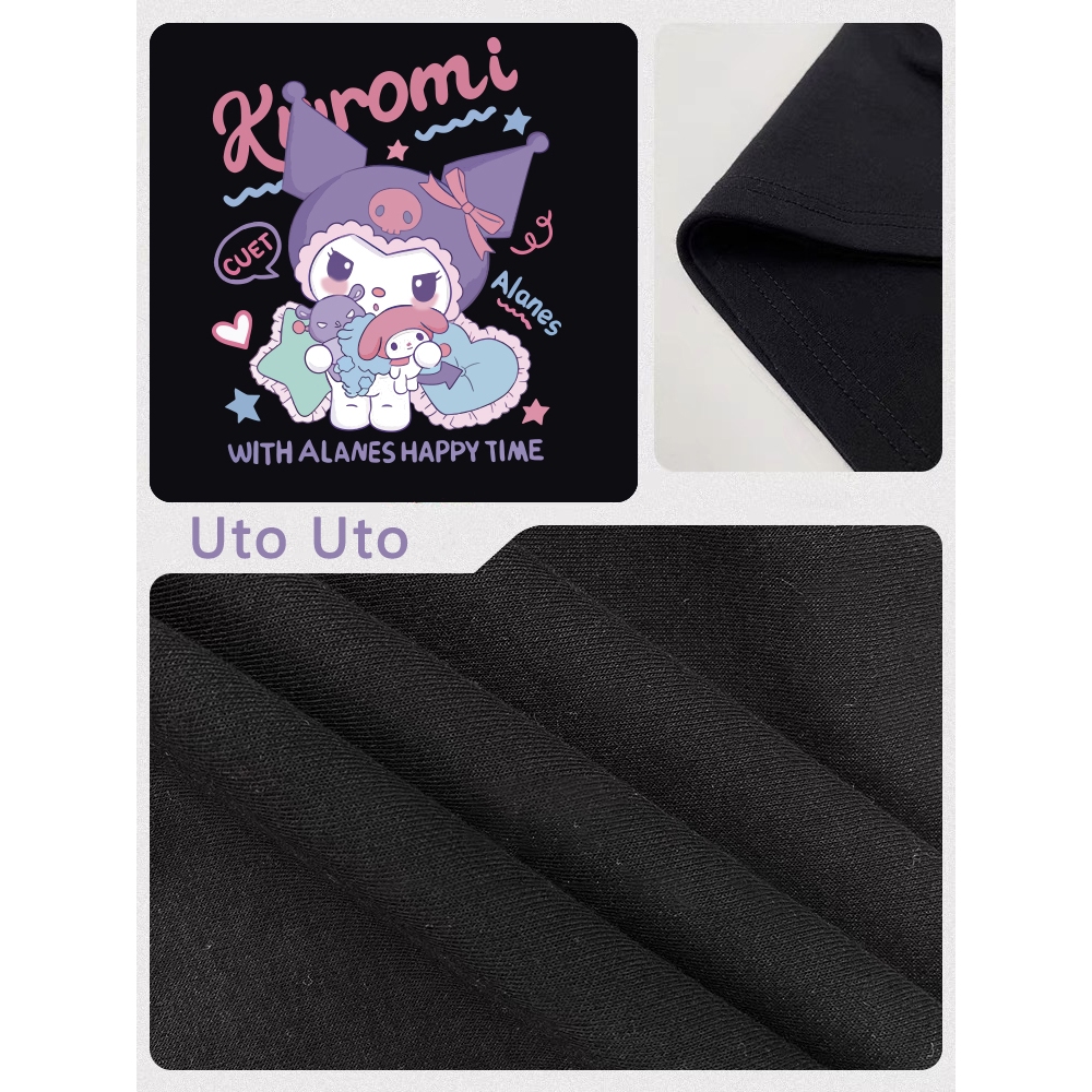 Áo thun cho bé gái UTO áo ngắn tay chất cotton mềm mịn thoáng mát in hoạt hình Kuromi mẫu mới 2-12 tuổi T0026