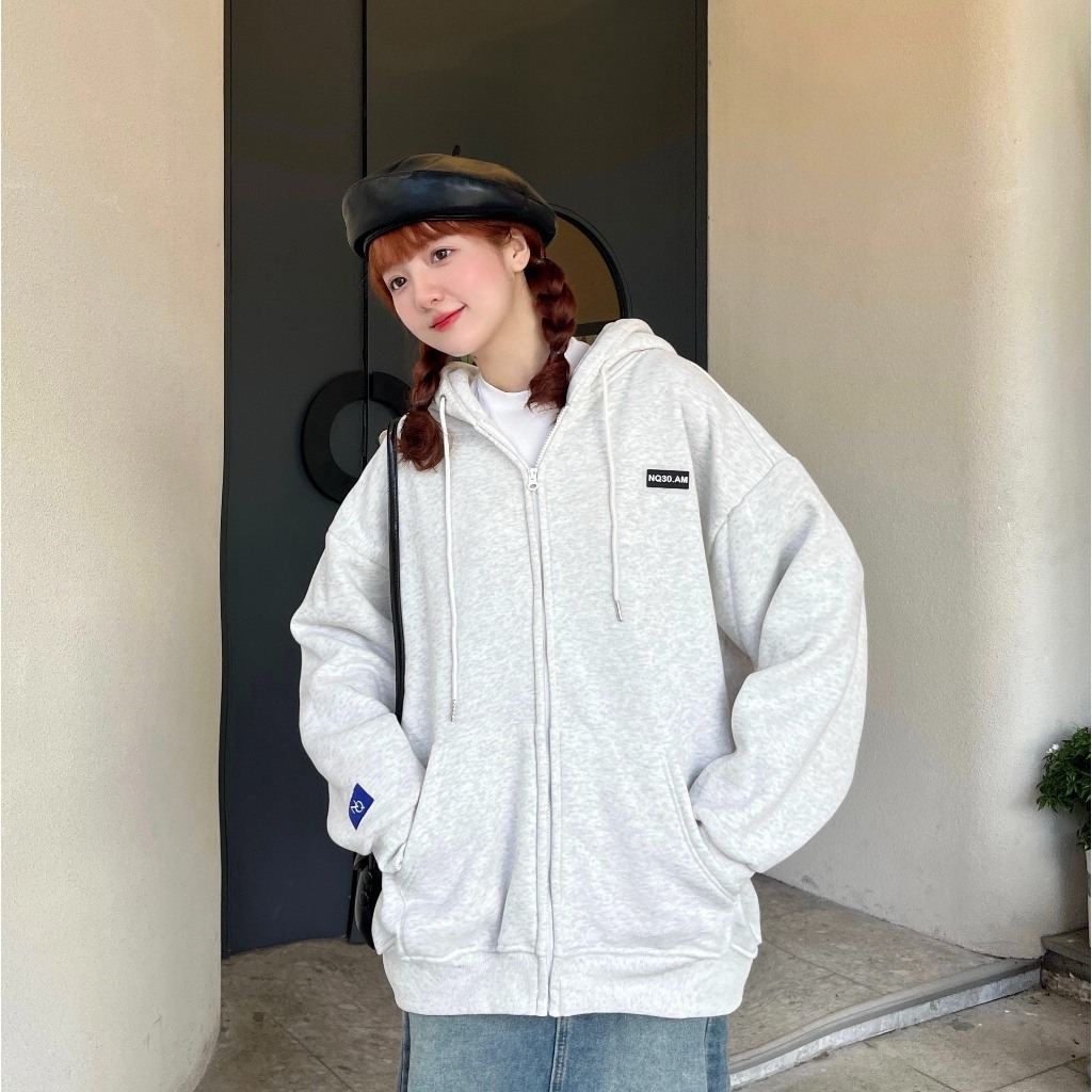 Áo Khoác Nỉ Bông Hoodie Zip Tag NQ30 Form Rộng Nam Nữ Unisex