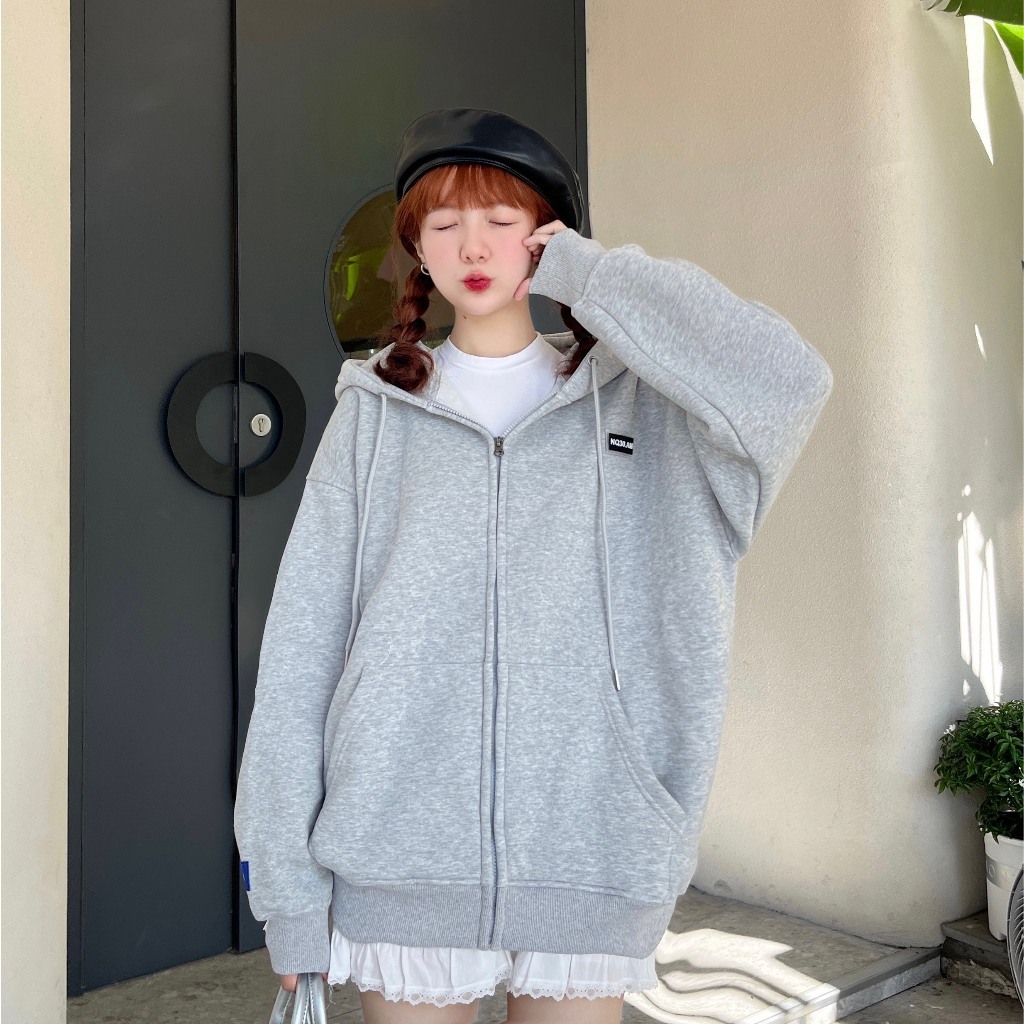 Áo Khoác Nỉ Bông Hoodie Zip Tag NQ30 Form Rộng Nam Nữ Unisex