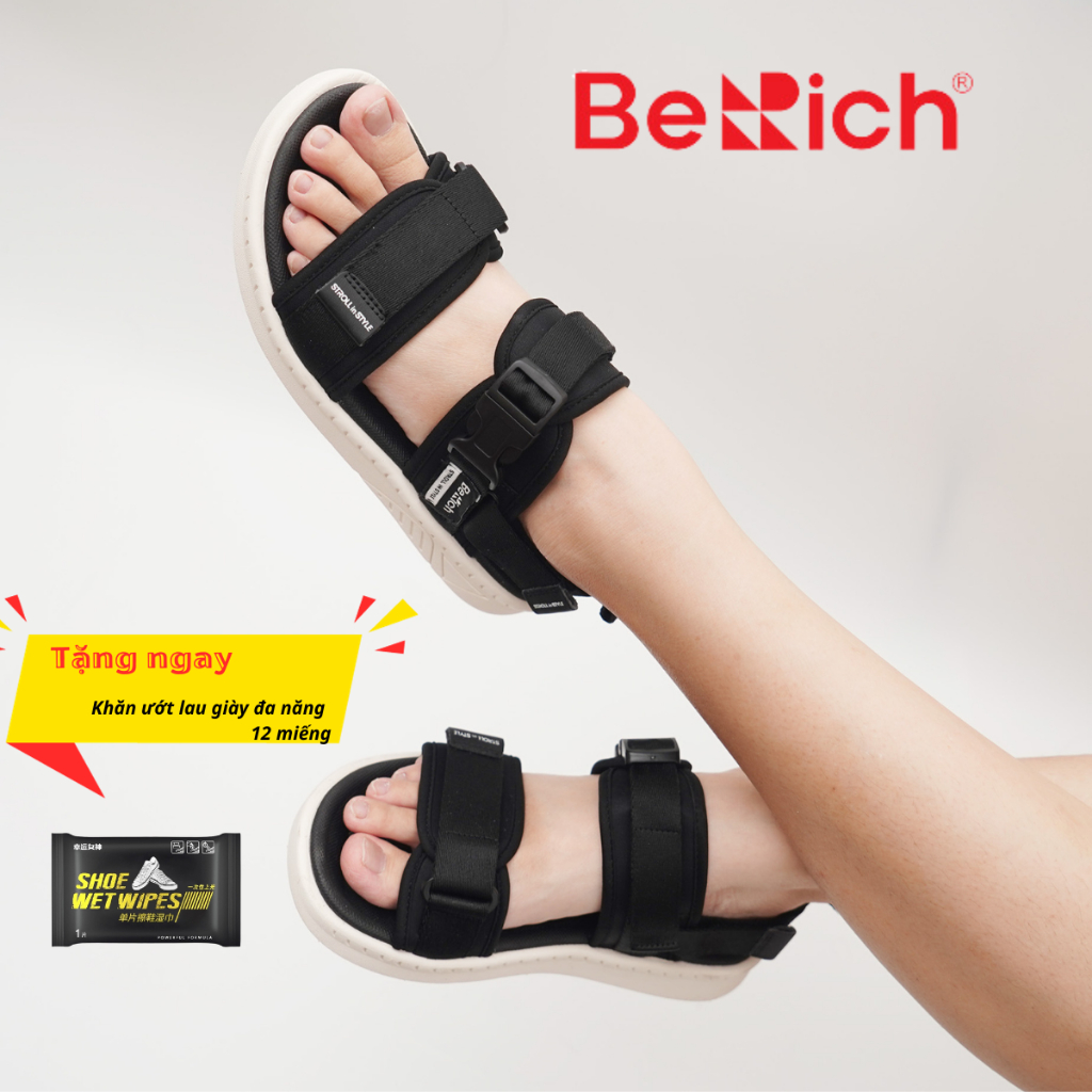 Sandals BeRich 2 quai,BE278,Màu:Đen Trắng,đế Phylon đệm cao su tăng ma sát,êm nhẹ,sử dụng khóa bấm tiện lợi.
