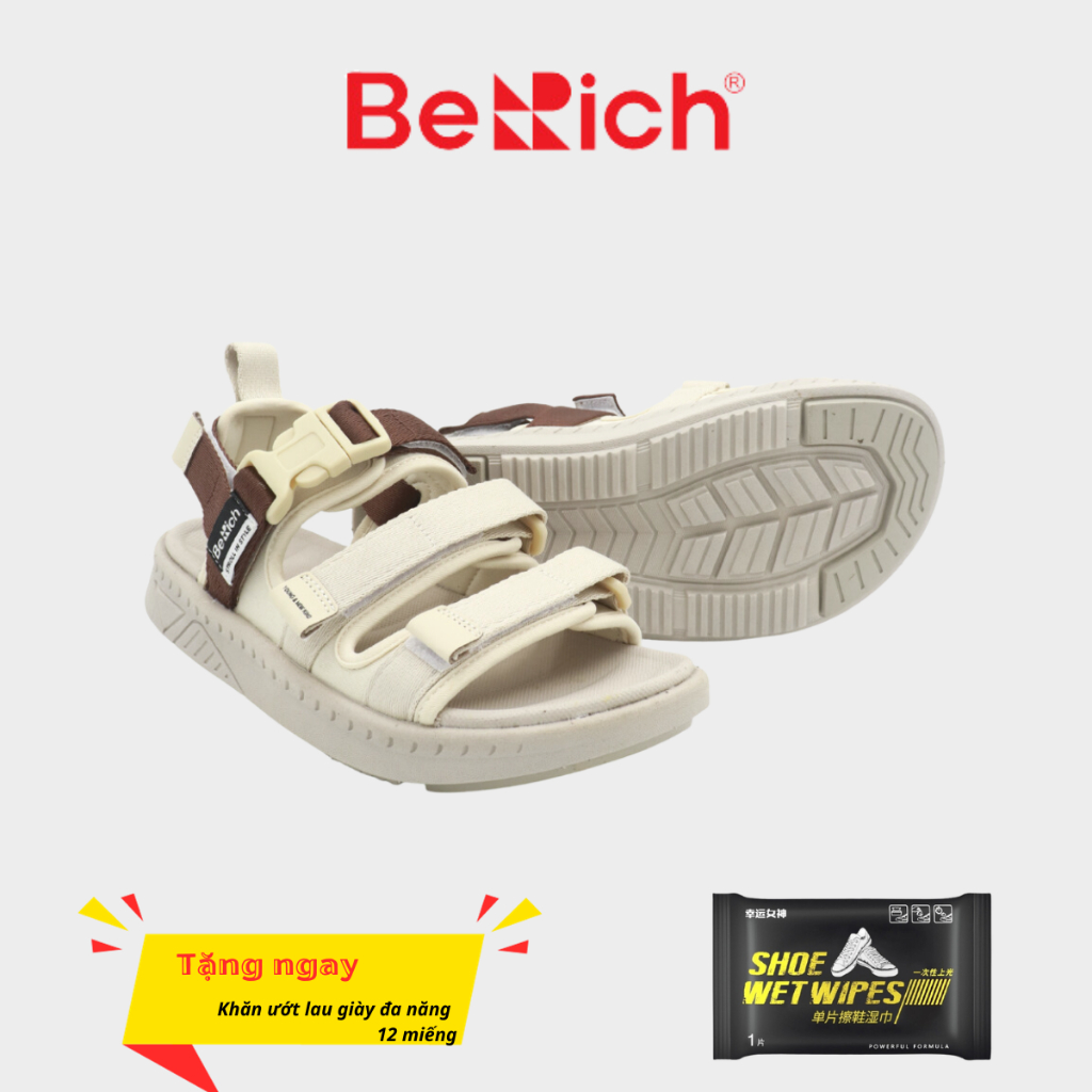 Sandals BeRich 3 quai,BE279,Màu:Kem Nâu,đế Phylon đệm cao su tăng ma sát,êm nhẹ,sử dụng khóa bấm tiện lợi.