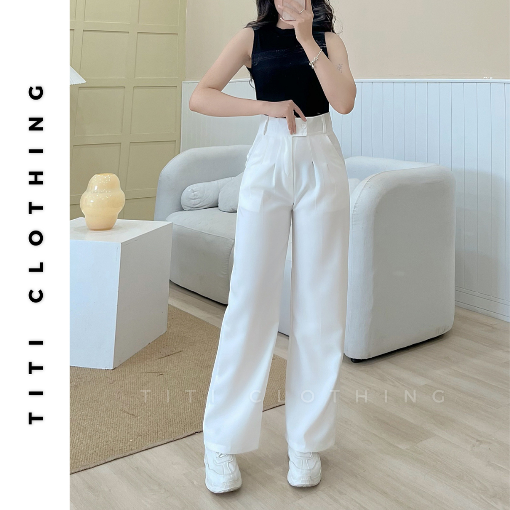  Quần tây nữ LUCKY ống suông lưng cao dáng ống rộng cạp cao siêu tôn dáng – TI838 
