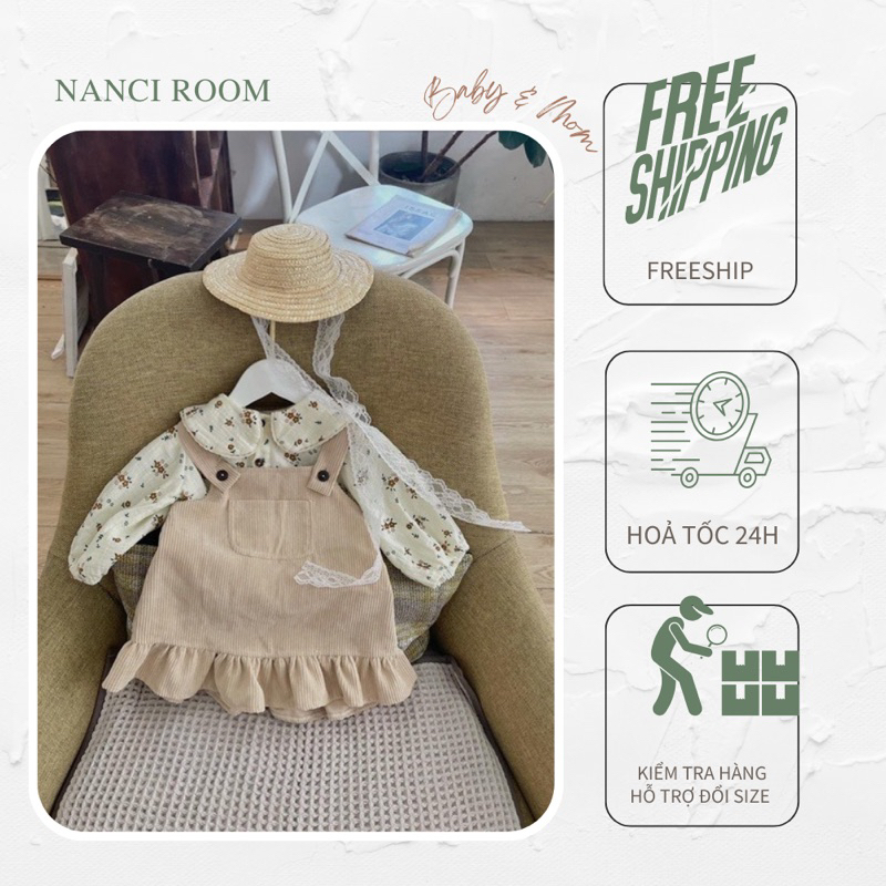 Áo + Váy yếm nhung tăm hoa nhí hạ y
