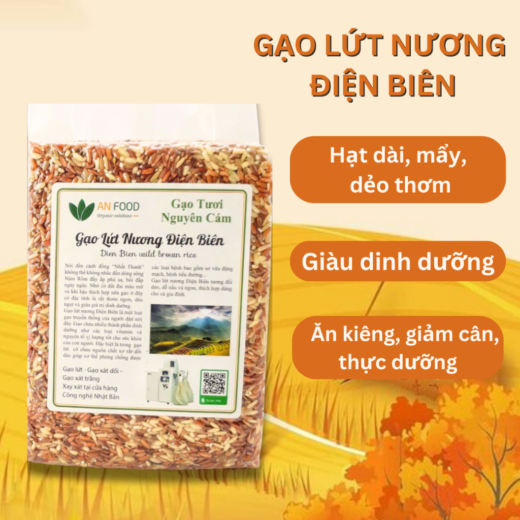 Gạo lứt nương Điện Biên Anfood túi 1kg, dẻo mềm thơm ngon