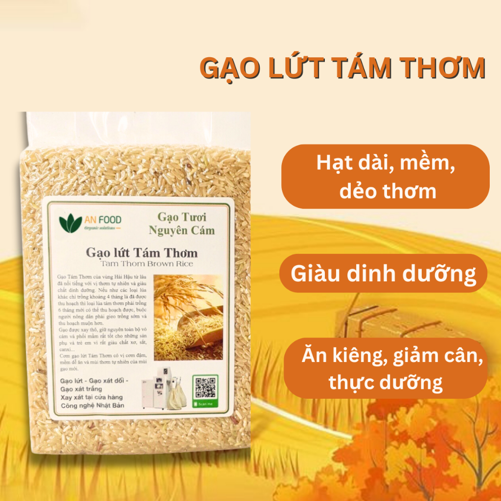 Gạo lứt tám thơm Anfood túi 1kg ăn kiêng, giảm cân.