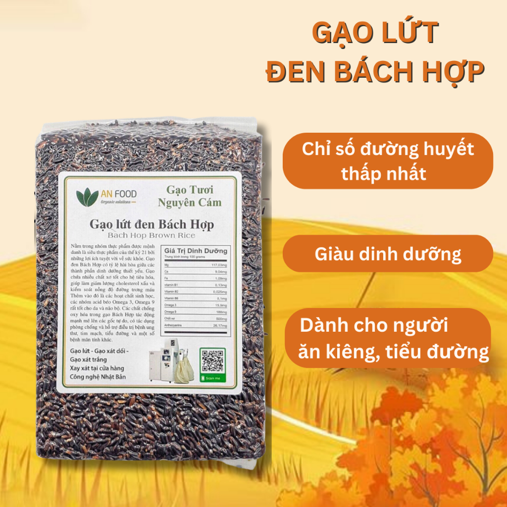 Gạo lứt đen Bách Hợp Anfood túi 1kg ăn kiêng, giảm cân.