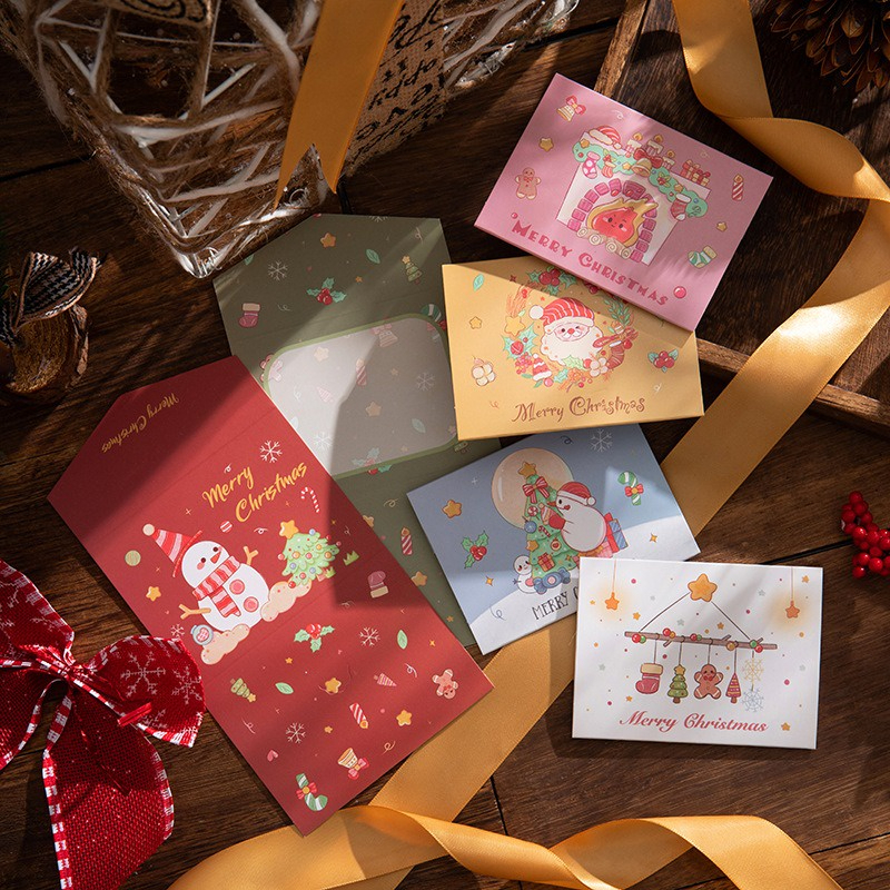 Thiệp Chúc Mừng Giáng Sinh - Thiệp Noel Họa Tiết Người Tuyế, Ông Già Noel