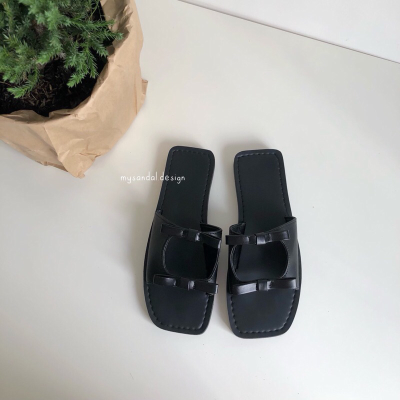 Sandal ribbon dép đế bằng nơ đế vuông