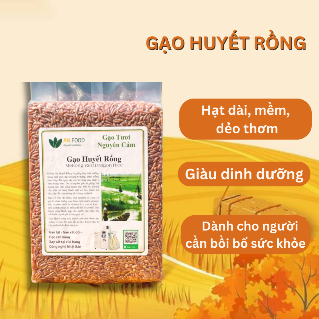 Gạo Huyết Rồng Anfood túi 1kg giàu dinh dưỡng, khoáng chất tự nhiên