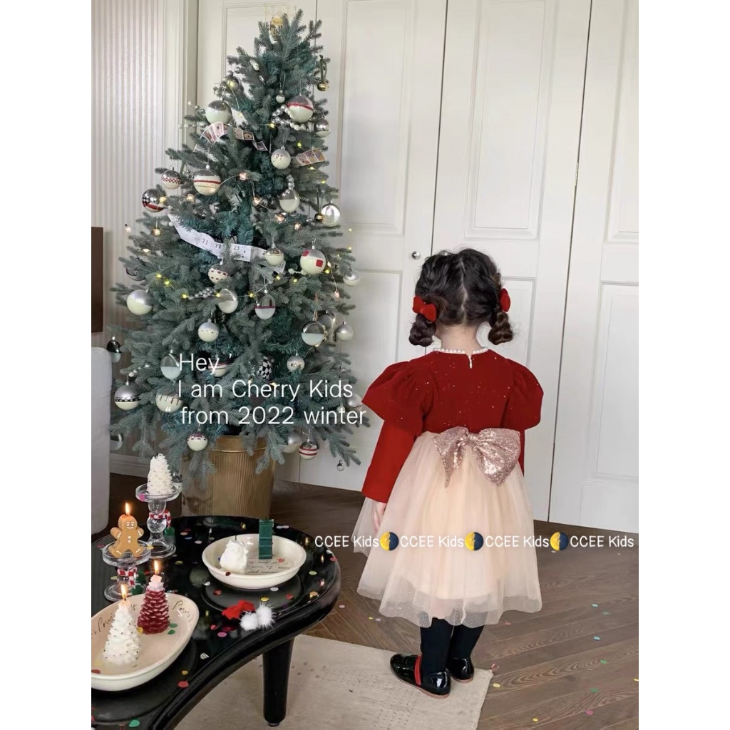 Váy nhung Noel lưới kim tuyến xoè bồng đẹp tiểu thư 10-26kg