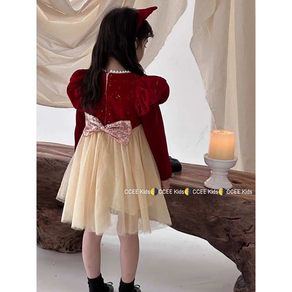 Váy nhung Noel lưới kim tuyến xoè bồng đẹp tiểu thư 10-26kg