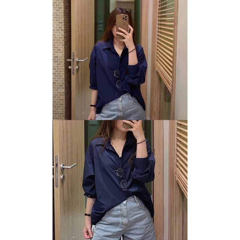Áo sơmi freesize vải mát Dark Blue
