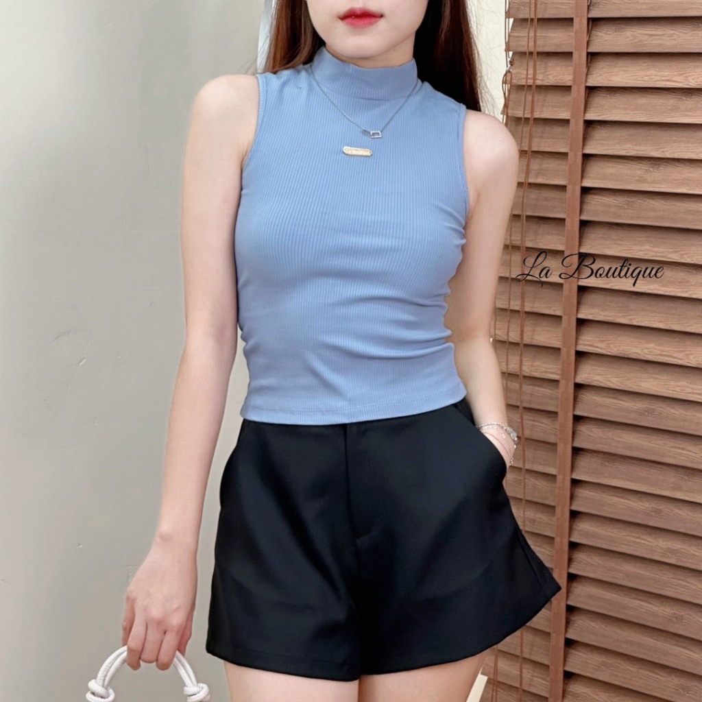 Áo croptop sát nách LA BOUTIQUE kiểu cổ lọ ôm gọn body