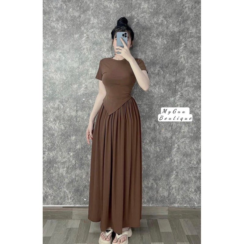 Set bộ chân váy dài kèm áo xéo kiểu