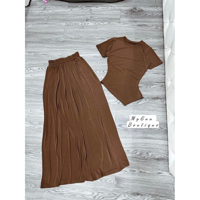 Set bộ chân váy dài kèm áo xéo kiểu