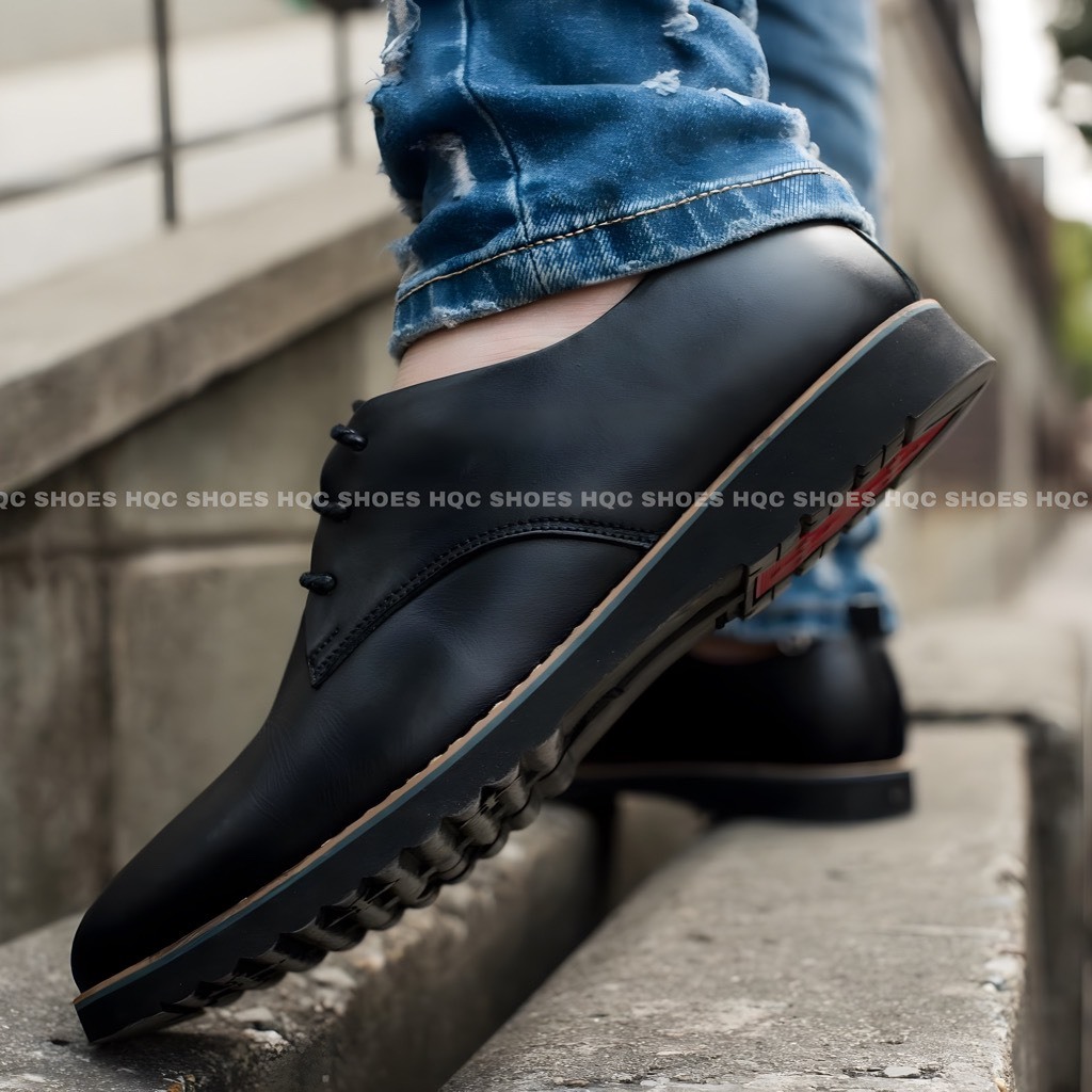 Giày buộc dây nam HQC SHOES da bò đế khâu siêu bền GD-020 Đen