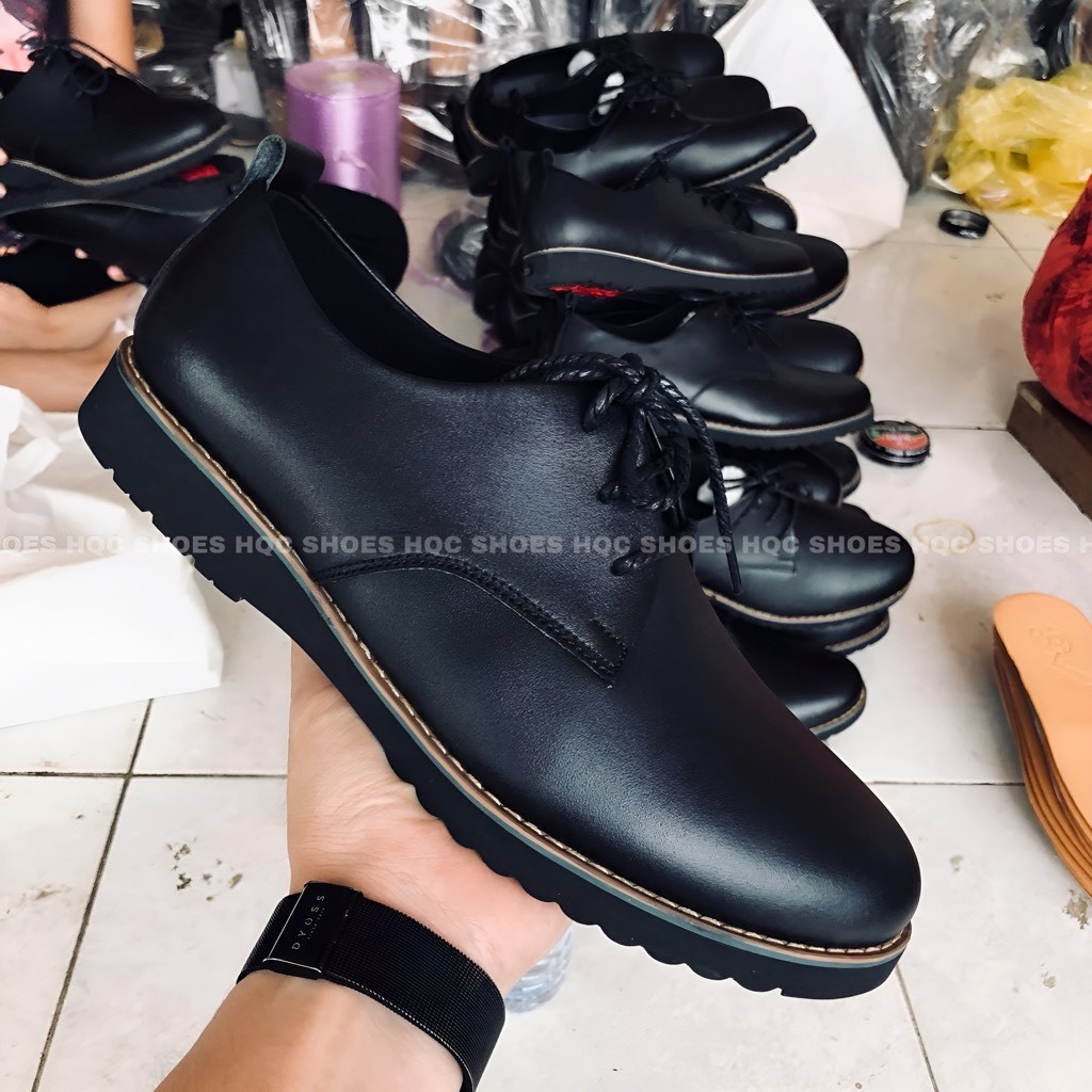 Giày buộc dây nam HQC SHOES da bò đế khâu siêu bền GD-020 Đen