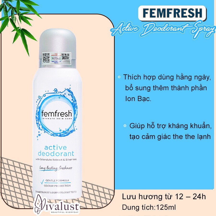 Xịt thơm mát vùng kín cao cấp Femfresh Daily Deodorant Spray 125ml