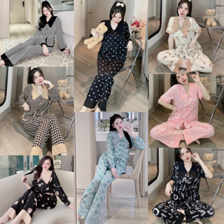 Đồ Bộ Pijama Tiểu Thư Tay Ngắn Quần Dài Dáng Bèo Mới Nhất