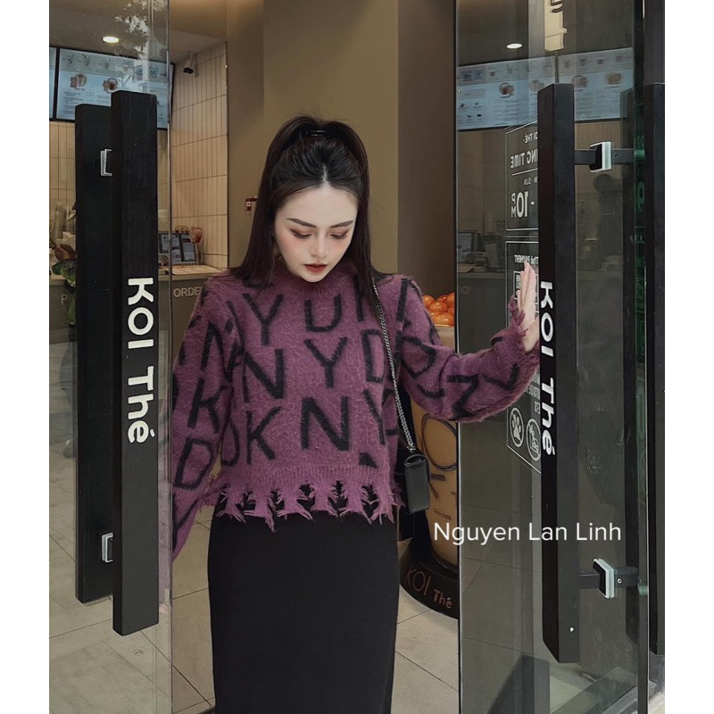 ÁO LEN CHỮ RÁCH GẤU 2M TÍM BE