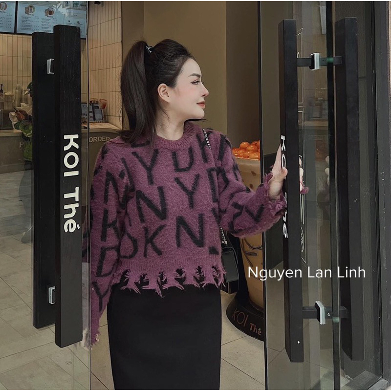 ÁO LEN CHỮ RÁCH GẤU 2M TÍM BE
