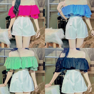Áo trễ vai tay phồng bánh bèo tầng siêu xinh 2 lớp dày dặn
