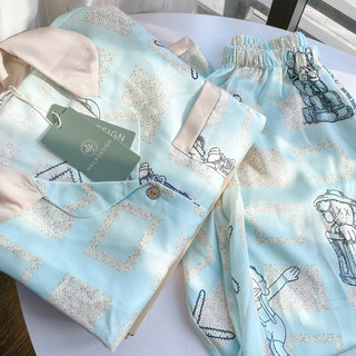Bộ ngủ nữ, bộ mặc nhà nữ, pijama lụa gấm ngọc trai cao cấp HL08