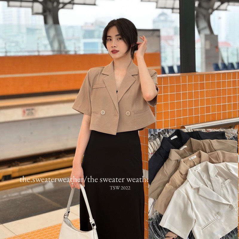 Áo blazer kiểu dáng croptop tay lỡ