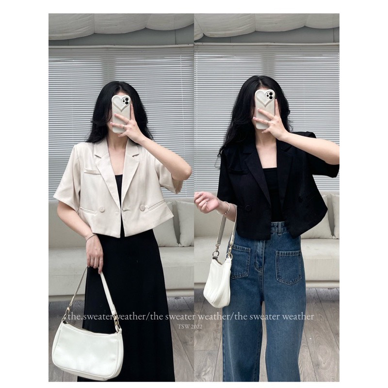 Áo blazer kiểu dáng croptop tay lỡ