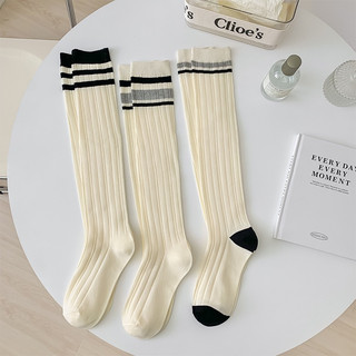TL26 Tất chân vớ nữ cổ cao coton trơn phối trắng đen dễ thương