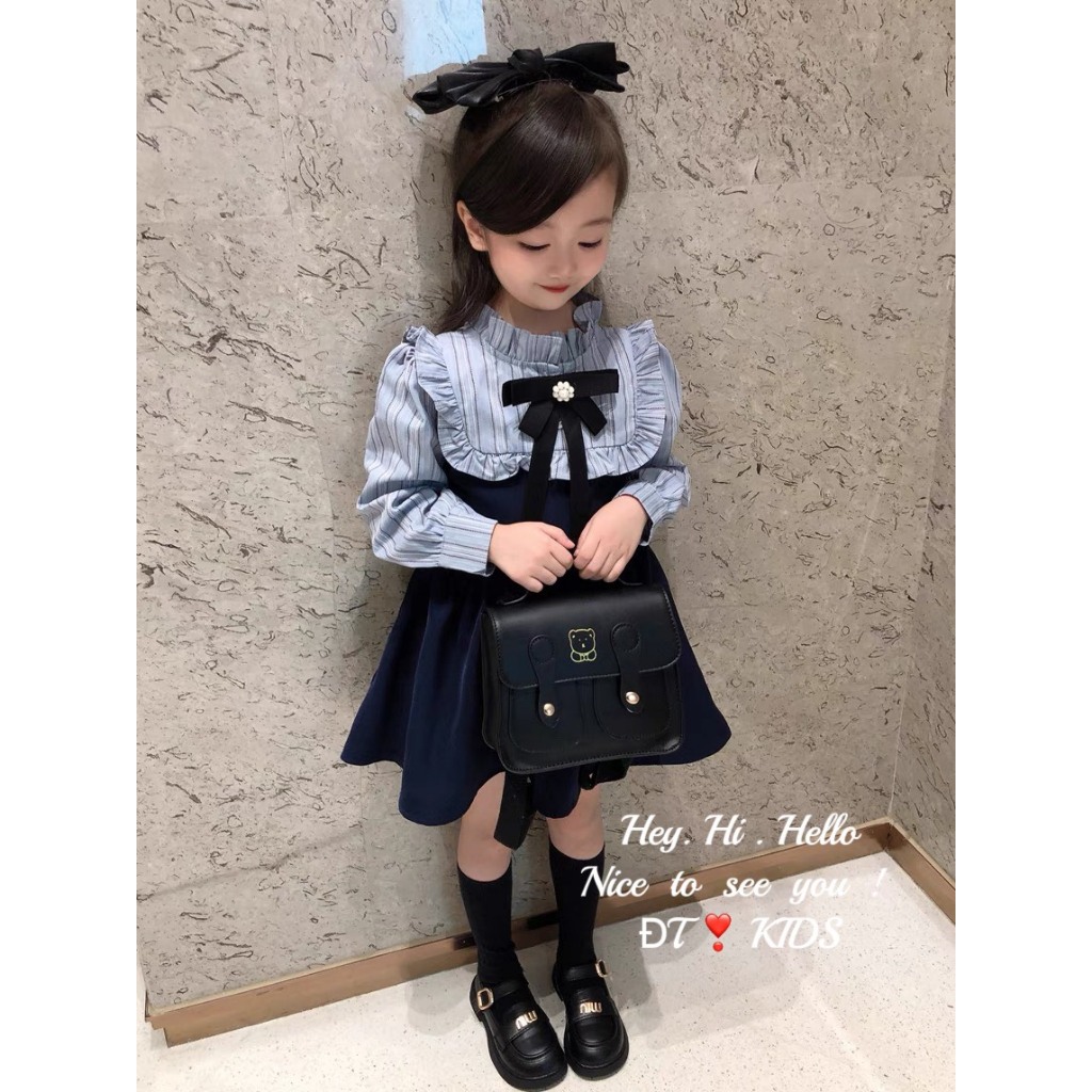 Váy bé gái, váy tiểu thư phối cổ sơ mi xinh xắn cho bé gái 8-30kg