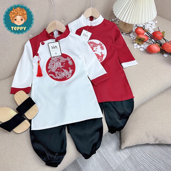 Set áo dài cách tân cho bé trai kèm quần