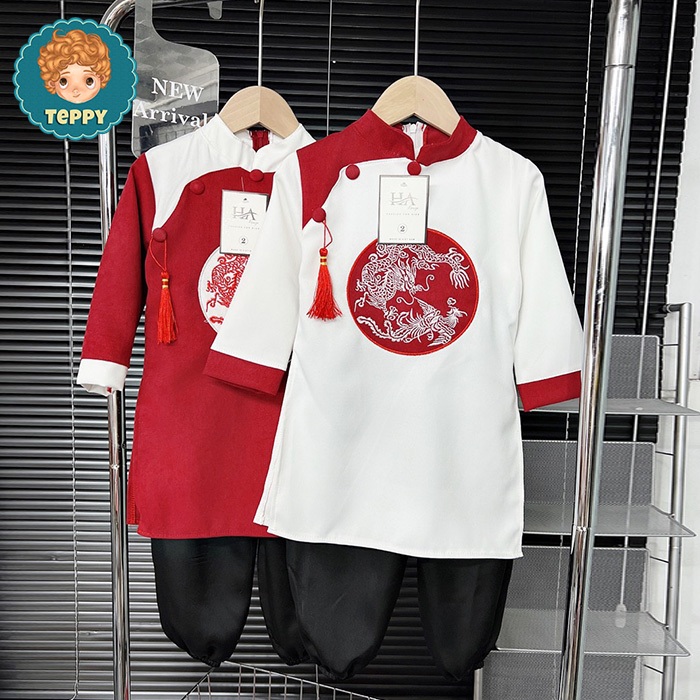 Set áo dài cách tân cho bé trai kèm quần