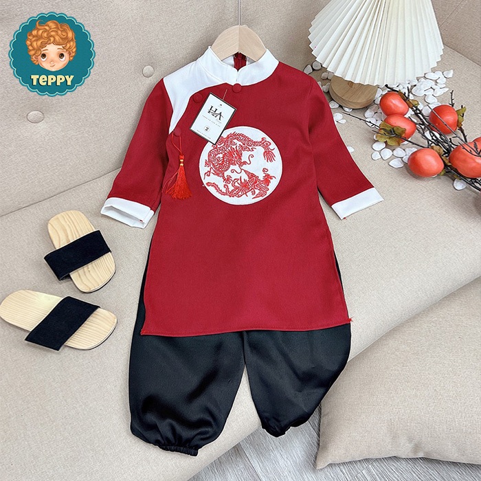 Set áo dài cách tân cho bé trai kèm quần