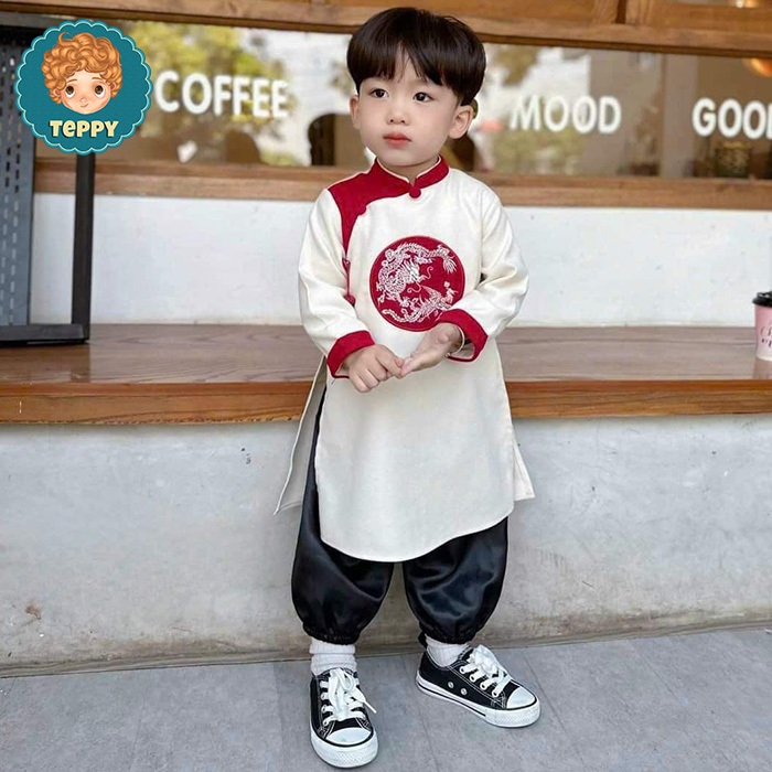 Set áo dài cách tân cho bé trai kèm quần