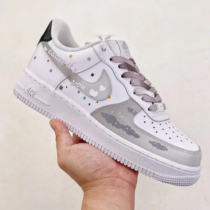 Giày Af1 Xi Măng - bản mới , Giày Sneaker_Air Force 1 xám Cao Cấp Bản Classic Full Size Nam Nữ FULL BILL BOX