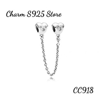 Charm pan ale xích khoá an toàn đính đá mickey bạc s925 thuần khiết hàng cao cấp