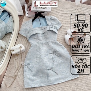 Váy đầm bigsize nữ dự tiệc đi chơi kiểu đính nơ vải tafa cao cấp LUCY big size 50 - 90 kg