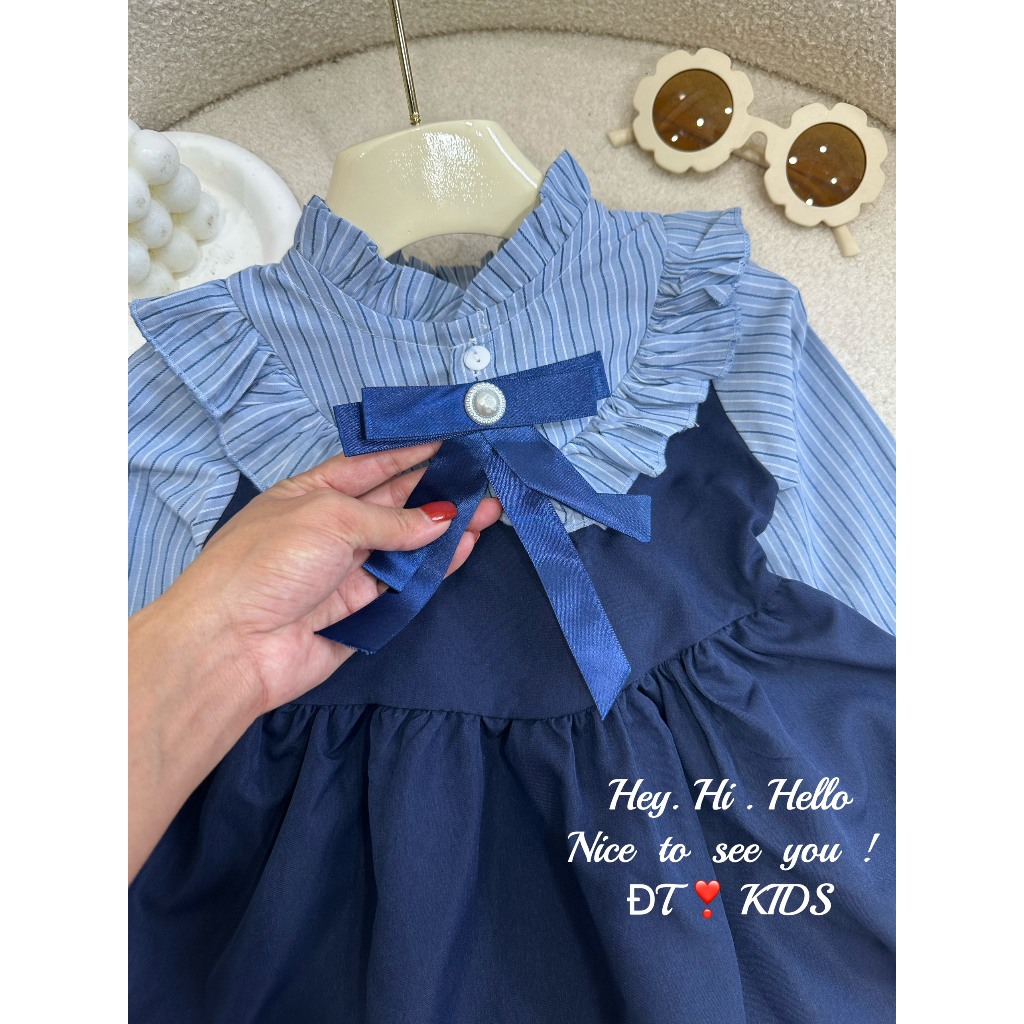 Váy bé gái, váy tiểu thư phối cổ sơ mi xinh xắn cho bé gái 8-30kg