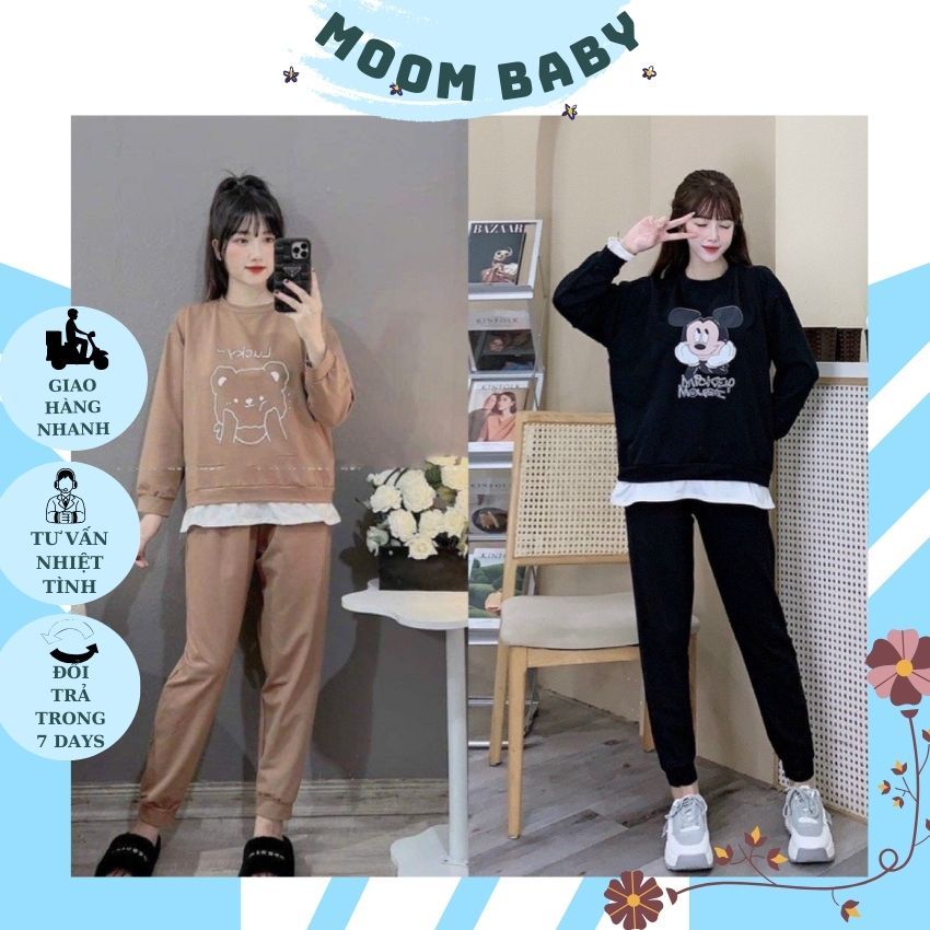 BỘ BẦU V149 CHẤT NỈ DA CÁ IN HÌNH MICKEY,GẤU SIÊU DỄ THƯƠNG CHO MẸ BẦU
