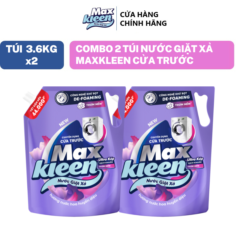 Combo 2 Túi Nước Giặt Xả MaxKleen chuyên dụng Cửa Trước 3.6kg/túi Hương Nước hoa huyền diệu/Dấu ấn ngọt ngào
