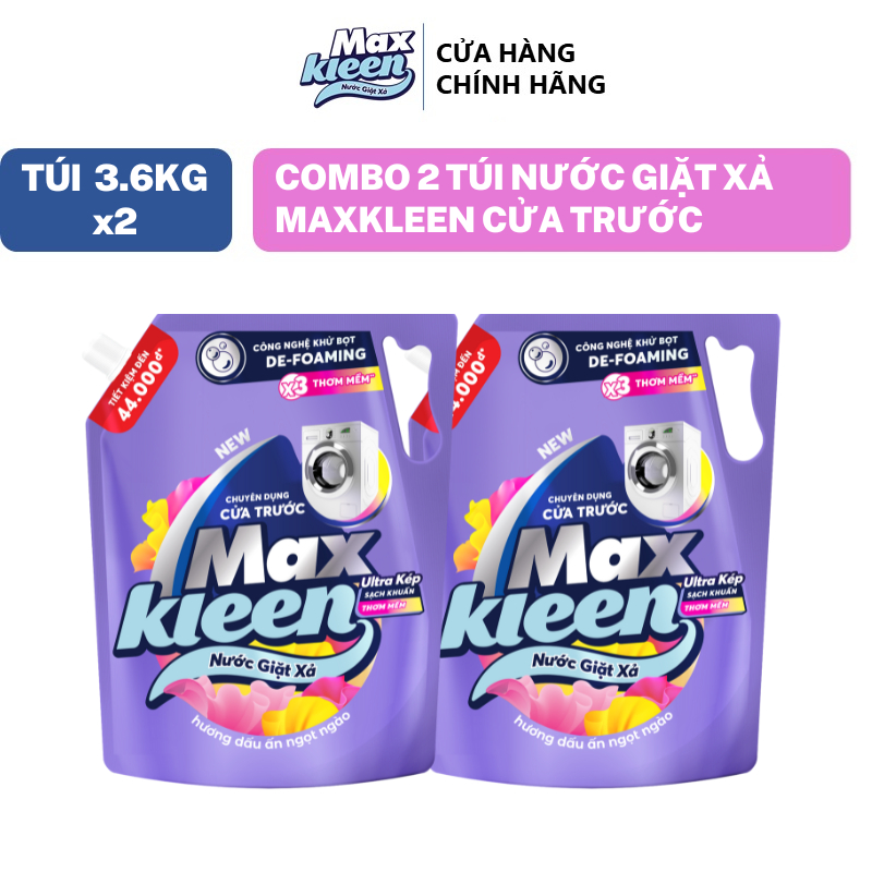 Combo 2 Túi Nước Giặt Xả MaxKleen chuyên dụng Cửa Trước 3.6kg Hương Nước hoa huyền diệu/Dấu ấn ngọt ngào