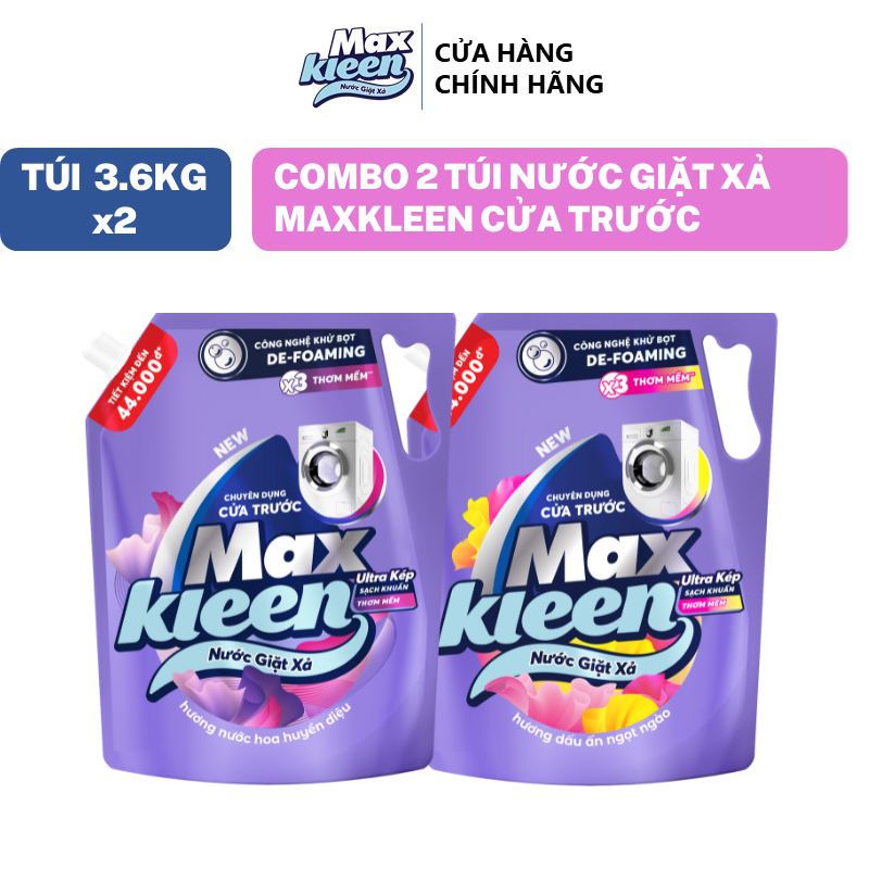 Combo 2 Túi Nước Giặt Xả MaxKleen chuyên dụng Cửa Trước 3.6kg/túi Hương Nước hoa huyền diệu/Dấu ấn ngọt ngào