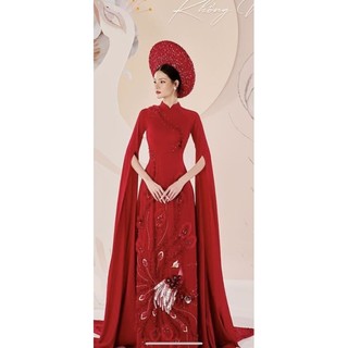 Áo dài cưới xẻ tay đuôi dài