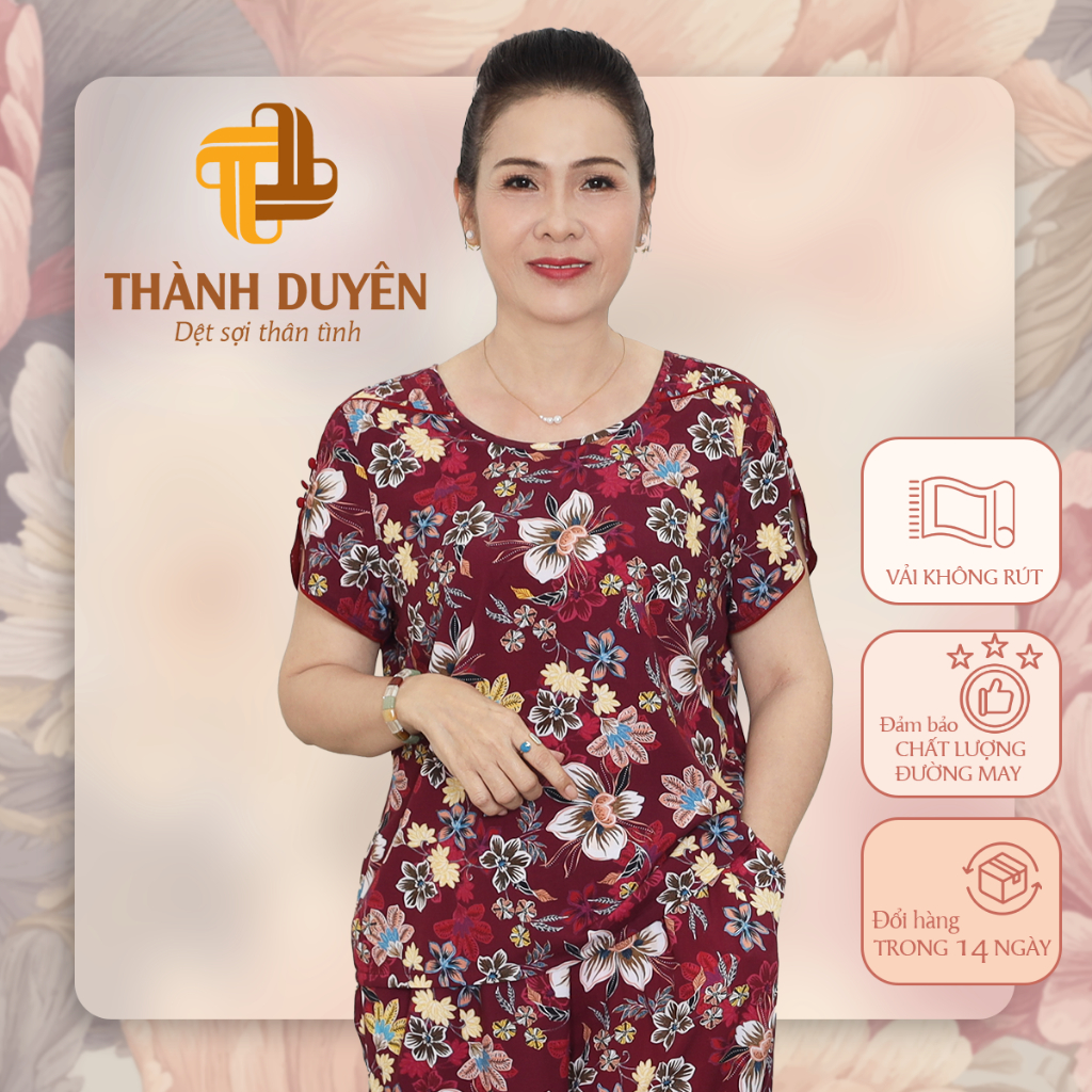 Đồ bộ Tole nữ trung niên (Big Size) mặc nhà Thành Duyên quần ống rộng, thoáng mát, không rút - 1592TCR (10-23)