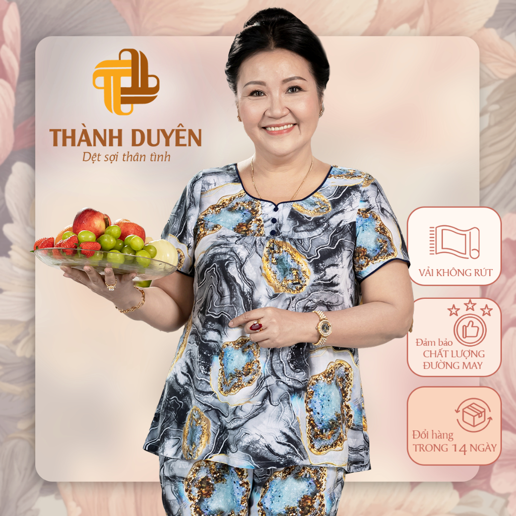 Đồ bộ Tole mặc nhà (Big Size) Thành Duyên hoa quần 9 tấc, tay con, không rút, thoáng mát 1599TCT(10_23)