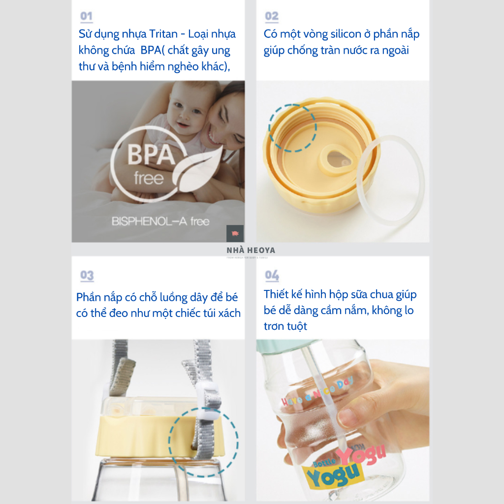 BÌNH NƯỚC YOGU YOGU KOMAX 460ML CÓ ỐNG HÚT DÀNH CHO BÉ